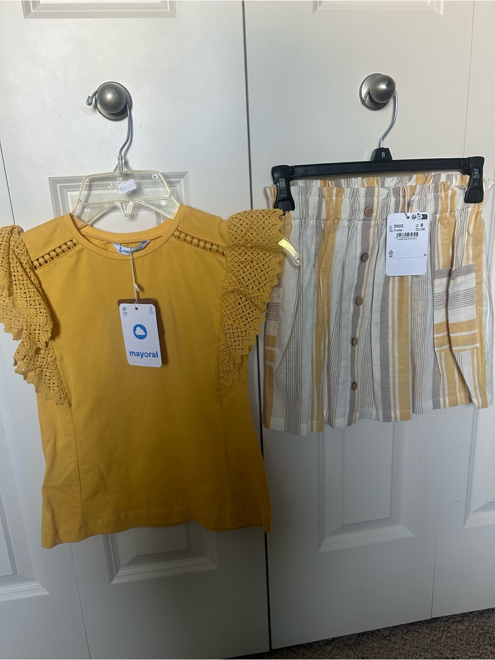 NWT Mayoral Girls' Mustard Yellow Eyelet Ruffle Set (matching skirt)